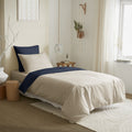 Pack Housse De Couette 4 Pièces - 100% Coton - Lin/Marine