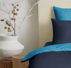 Pack Housse De Couette - 100% Coton - Marine/Turquoise