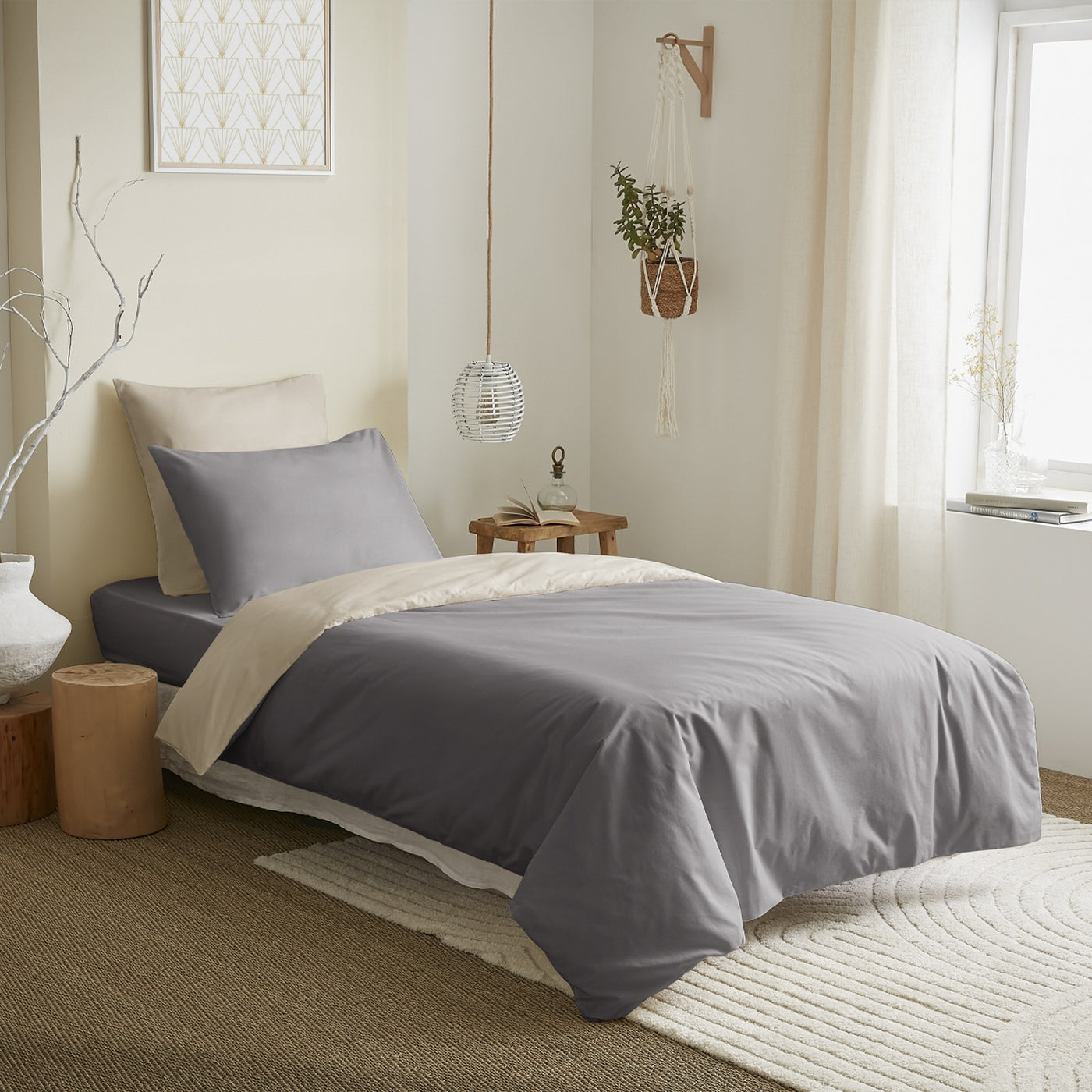 Pack Housse De Couette 4 Pièces - 100% Coton - Taupe/Lin