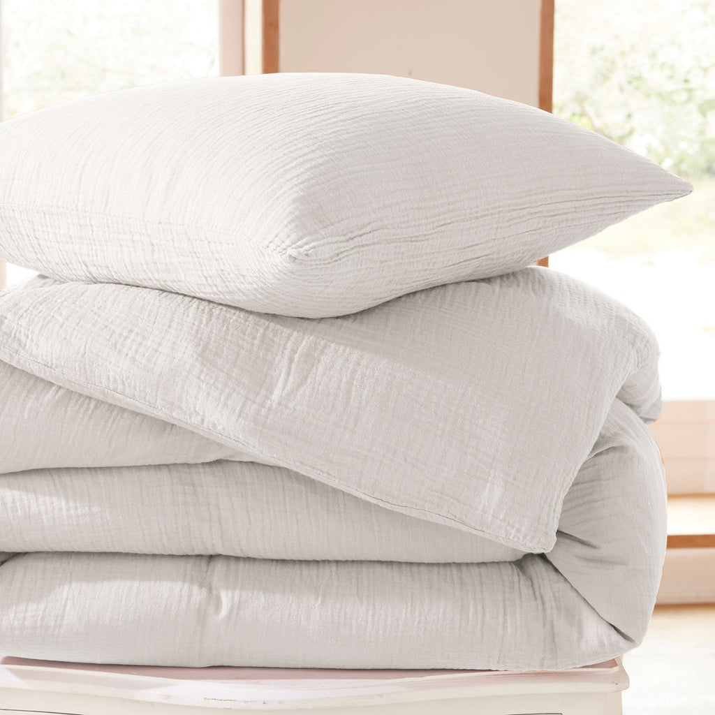 Pack Complet (Housse De Couette + Taie(s) + Drap Housse) - Gaze De Coton - Neige