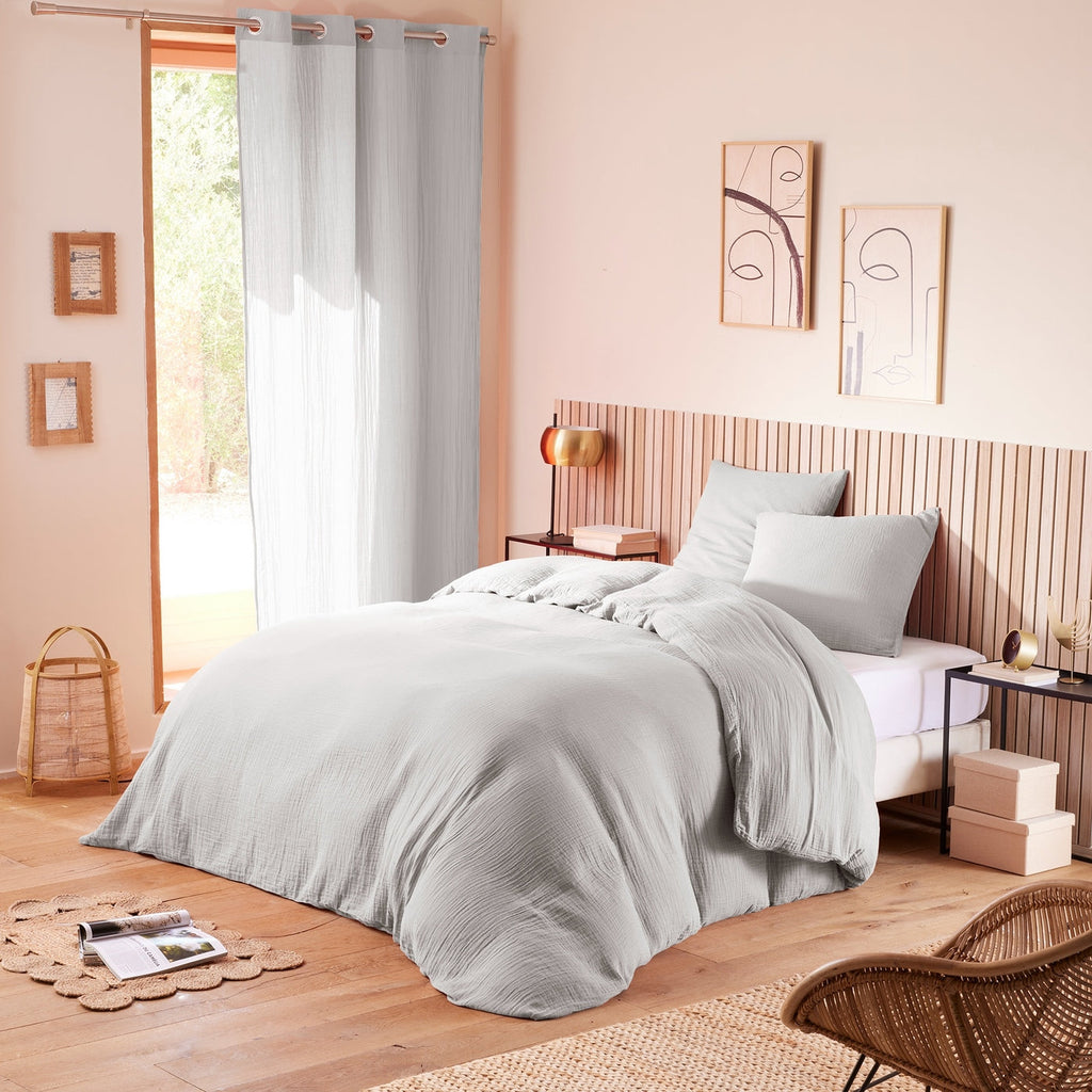 Pack Complet (Housse De Couette + Taie(s) + Drap Housse) - Gaze De Coton - Perle