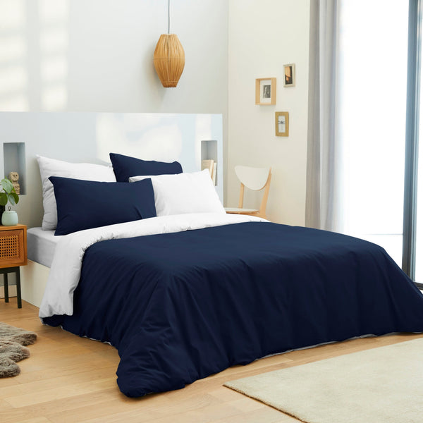 Pack Housse De Couette - 100% Coton - Marine/Blanc