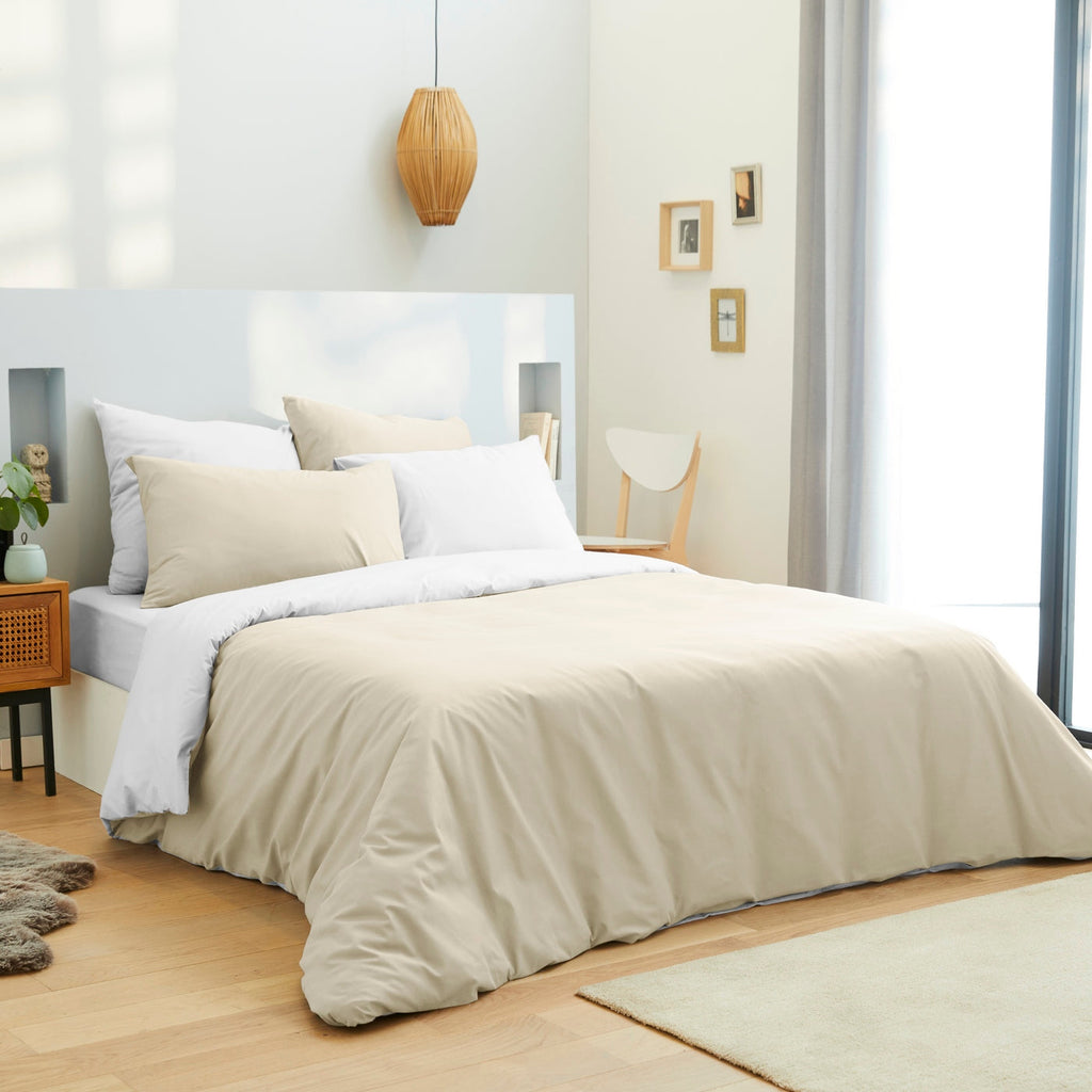 Pack Housse De Couette - Coton Bicolore - Lin/Blanc