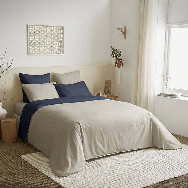 Pack Housse De Couette 6 Pièces - 100% Coton - Lin/Marine