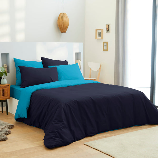 Pack Housse De Couette - 100% Coton - Marine/Turquoise