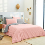 Pack Housse De Couette - 100% Coton - Rose/Gris