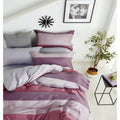 Parure De Couette "Imprimé Double Face" + 2 Taies D'Oreiller Volant Plat Piqué - 100% Percale Pur Coton Peigné 80 Fils/Cm152 - Rose