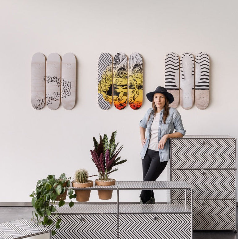 artist claudia comte with her THE SKATEROOM and USM Haller collection