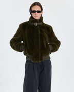 Veste courte en fausse fourrure kaki_1