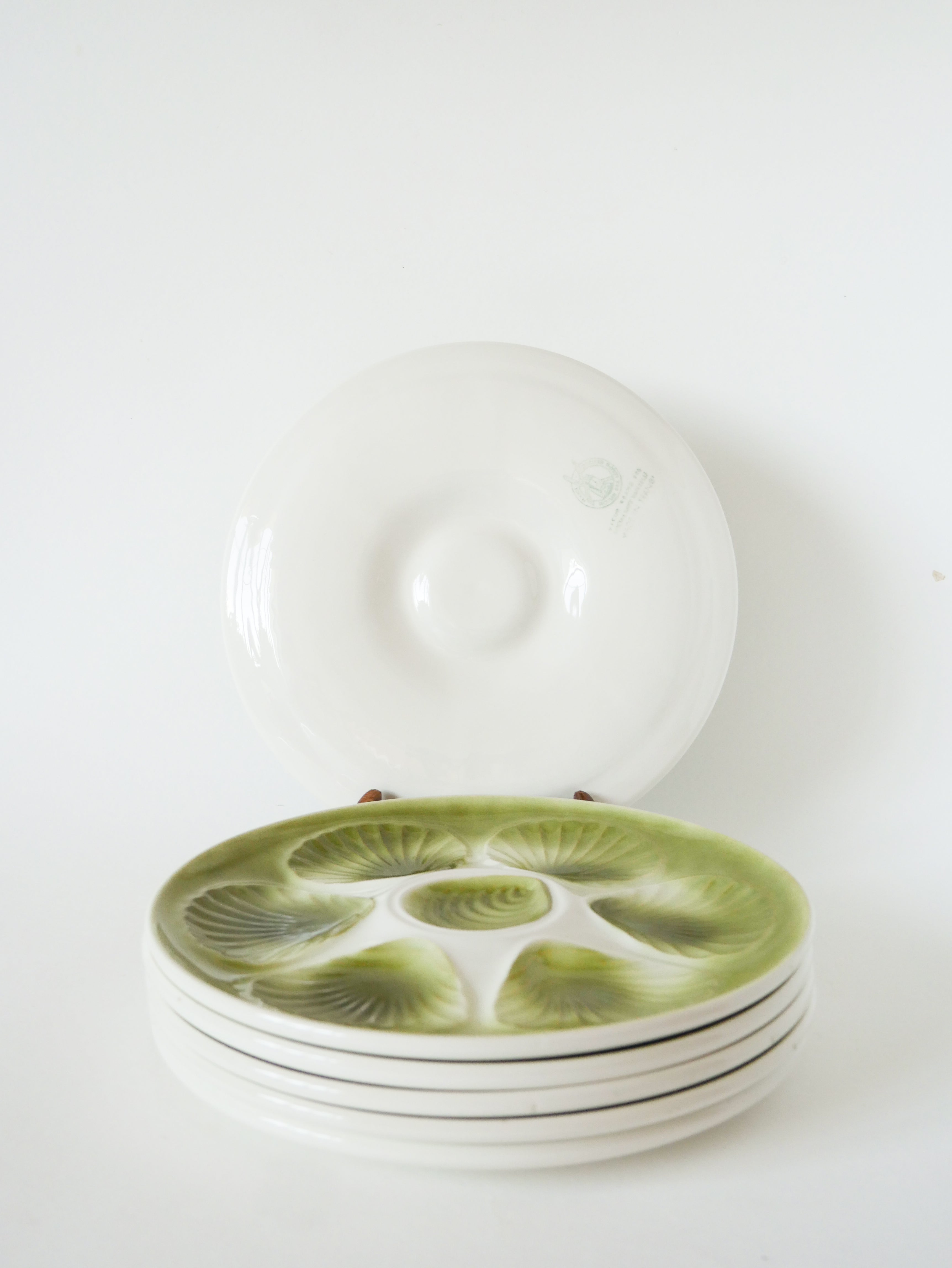Lot De 5 Assiettes À Huîtres Moulins Des Loups, Vert, 1960