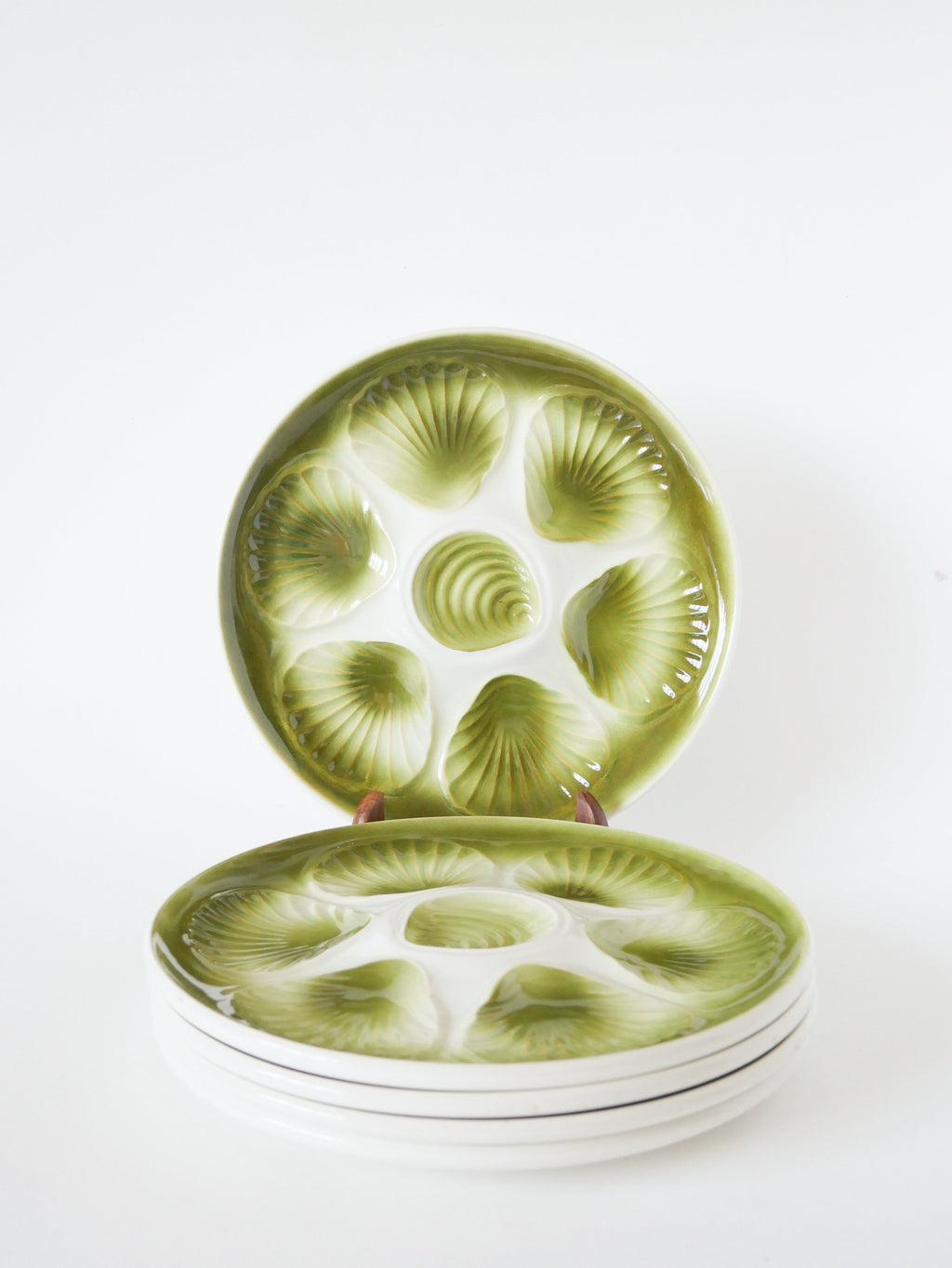 Lot De 5 Assiettes À Huîtres Moulins Des Loups, Vert, 1960