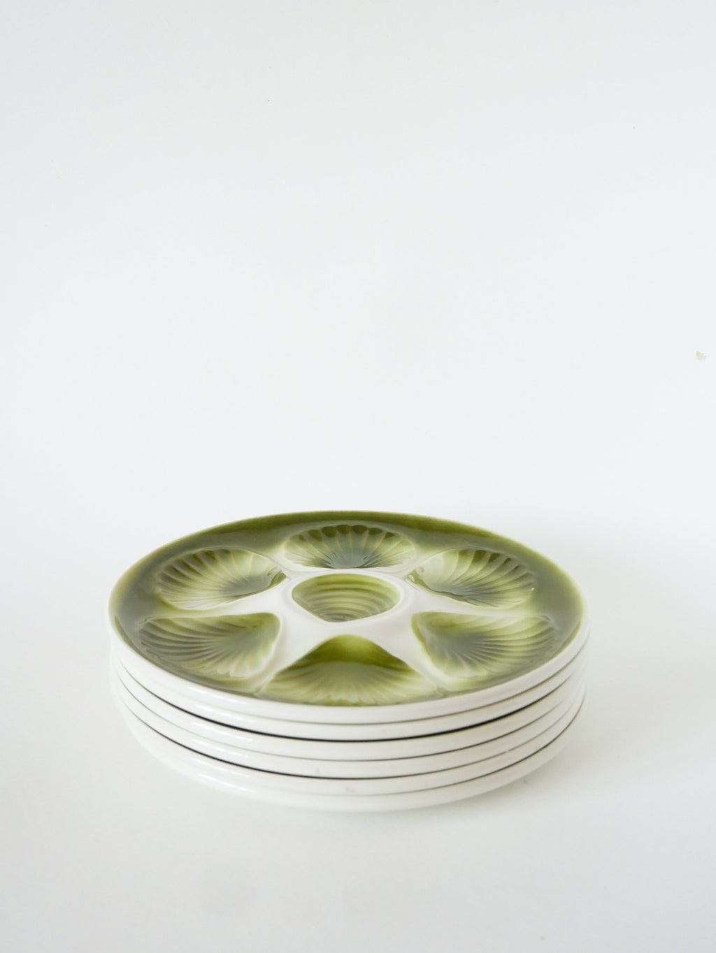 Lot De 5 Assiettes À Huîtres Moulins Des Loups, Vert, 1960