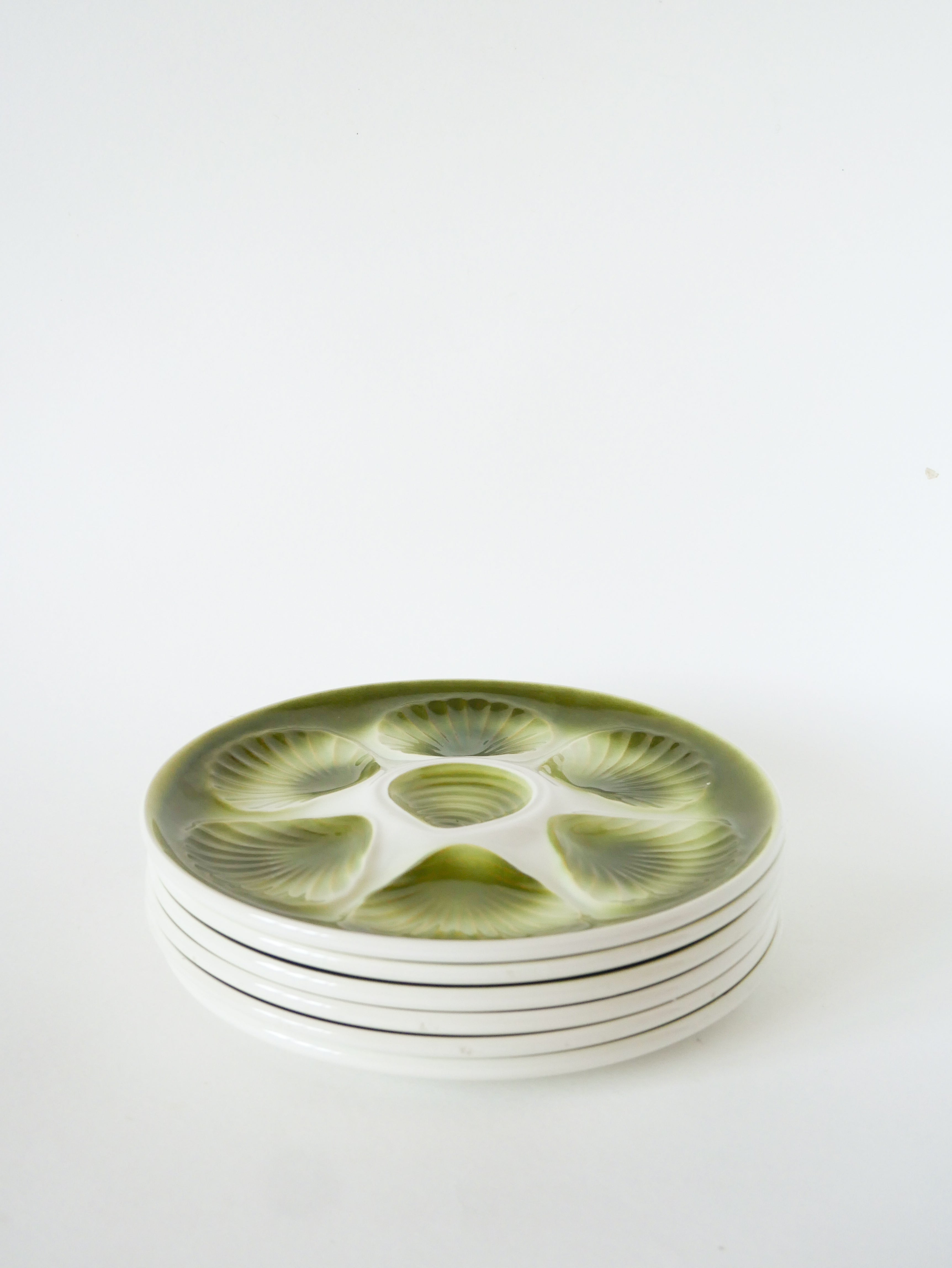 Lot De 5 Assiettes À Huîtres Moulins Des Loups, Vert, 1960