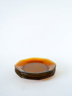 Lot De 6 Assiettes À Dessert Octogonales En Verre Ambré, Made In France, 1970