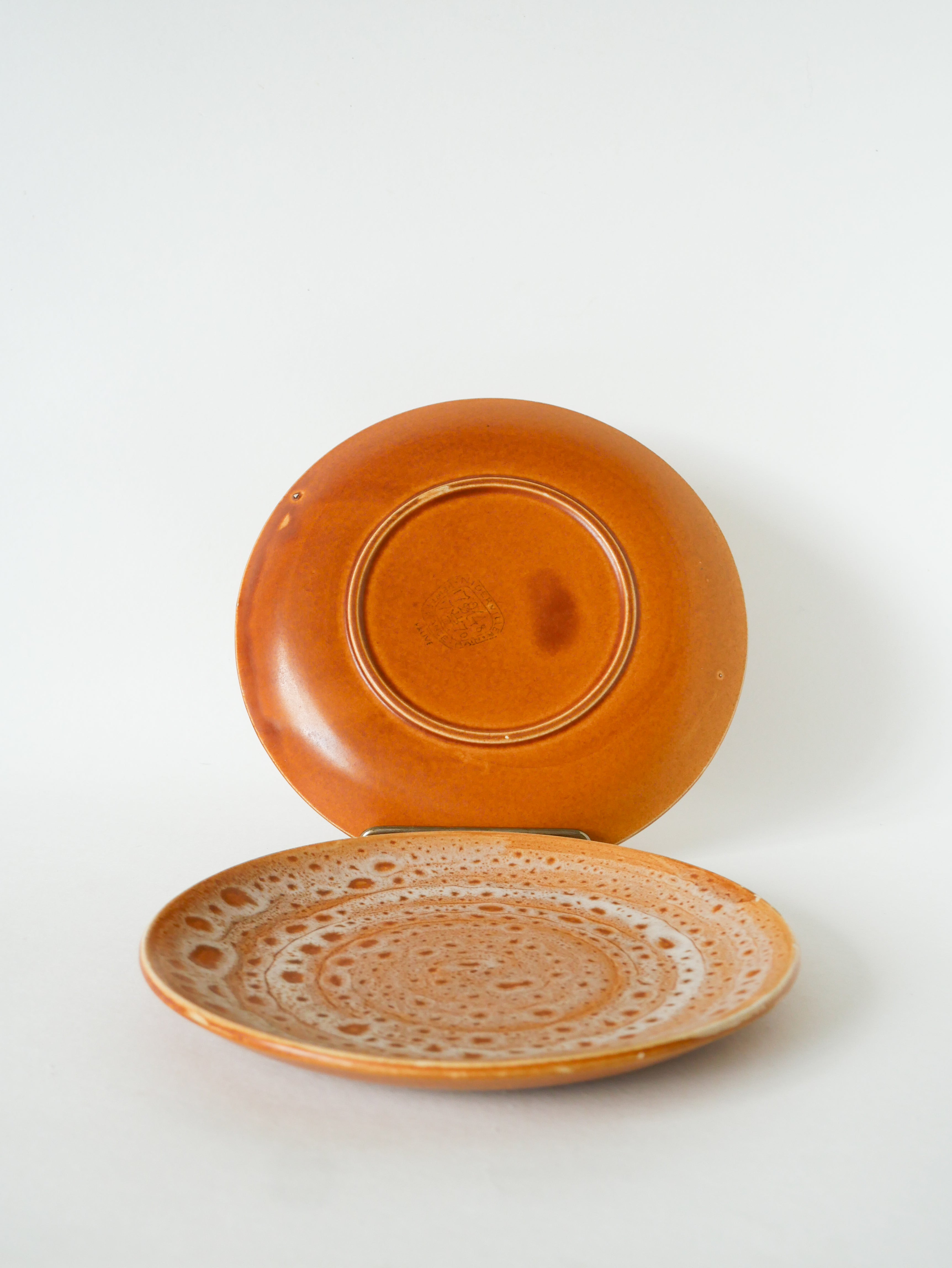 Paire D'Assiettes À Dessert En Céramique, Niderviller, Modèle Fauve, 1960