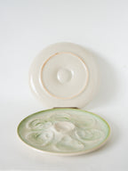Paire D'Assiettes À Huîtres En Barbotine, Bleu & Vert, 1960