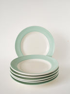 Lot De 6 Grandes Assiettes Plates À Liseré, Vert Menthe, 1960