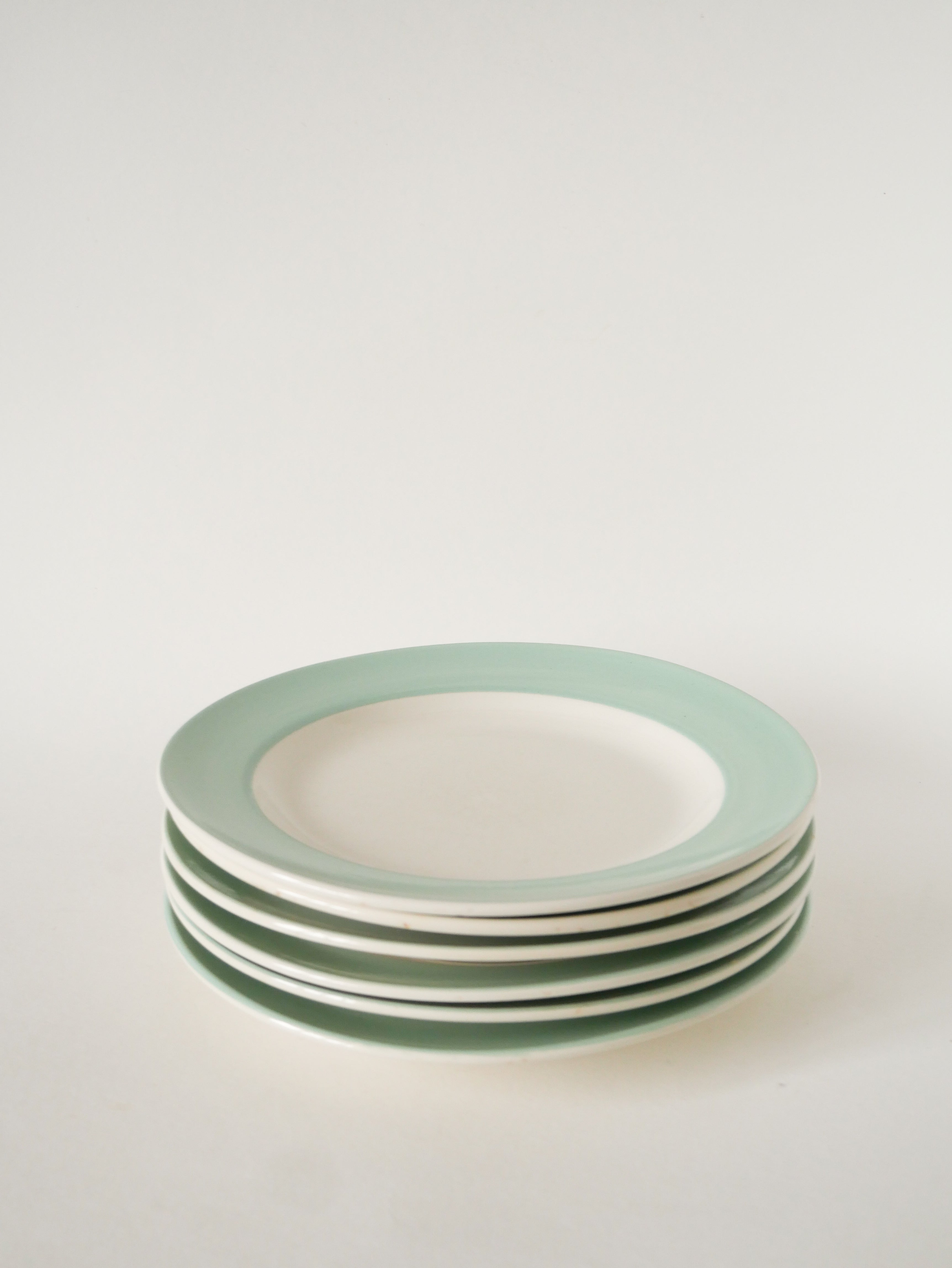 Lot De 6 Grandes Assiettes Plates À Liseré, Vert Menthe, 1960