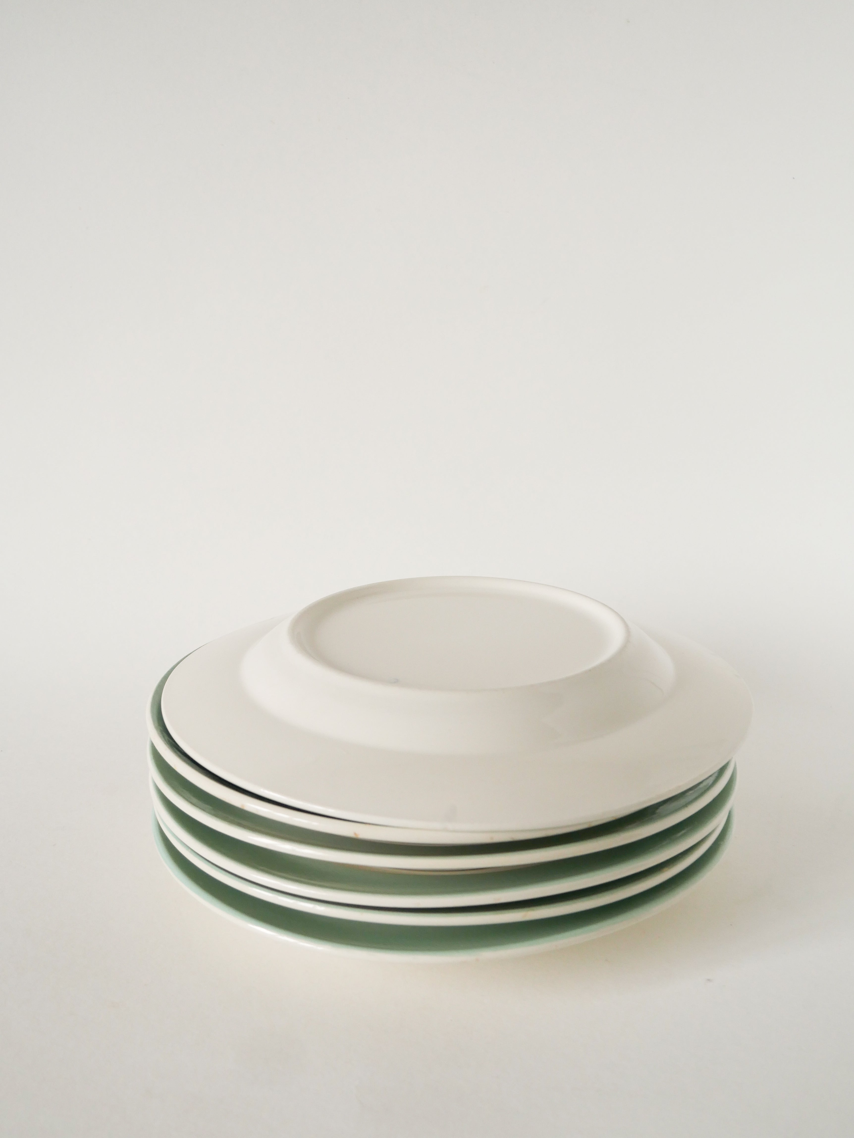 Lot De 6 Grandes Assiettes Plates À Liseré, Vert Menthe, 1960