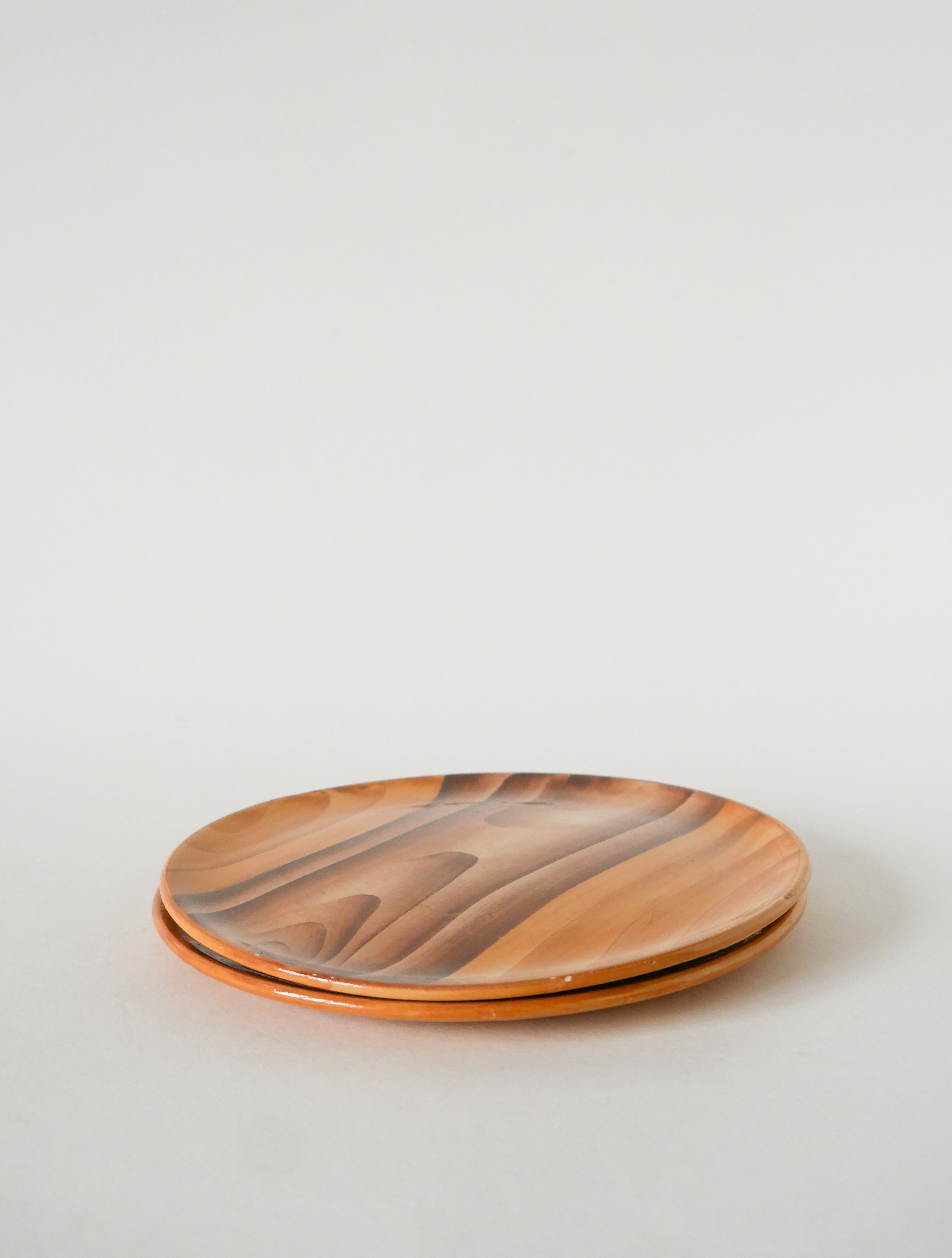 Paire D'Assiettes À Dessert En Céramique, Effet Bois, Vallauris Grandjean-Jourdan, Design, 1960