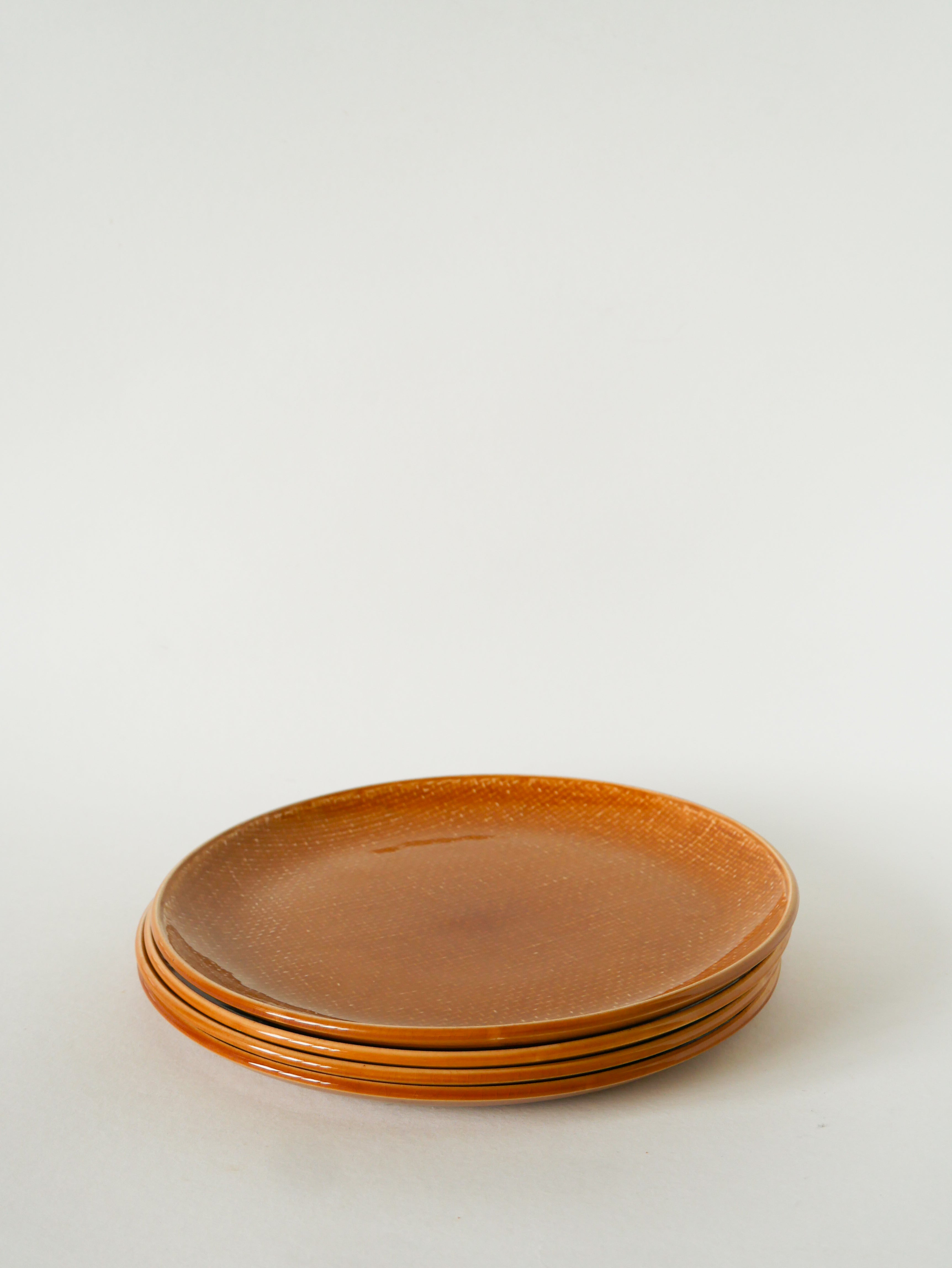 Lot De 4 Assiettes Plates, Effet Tissé, Jaune Moutarde, Salins, 1950