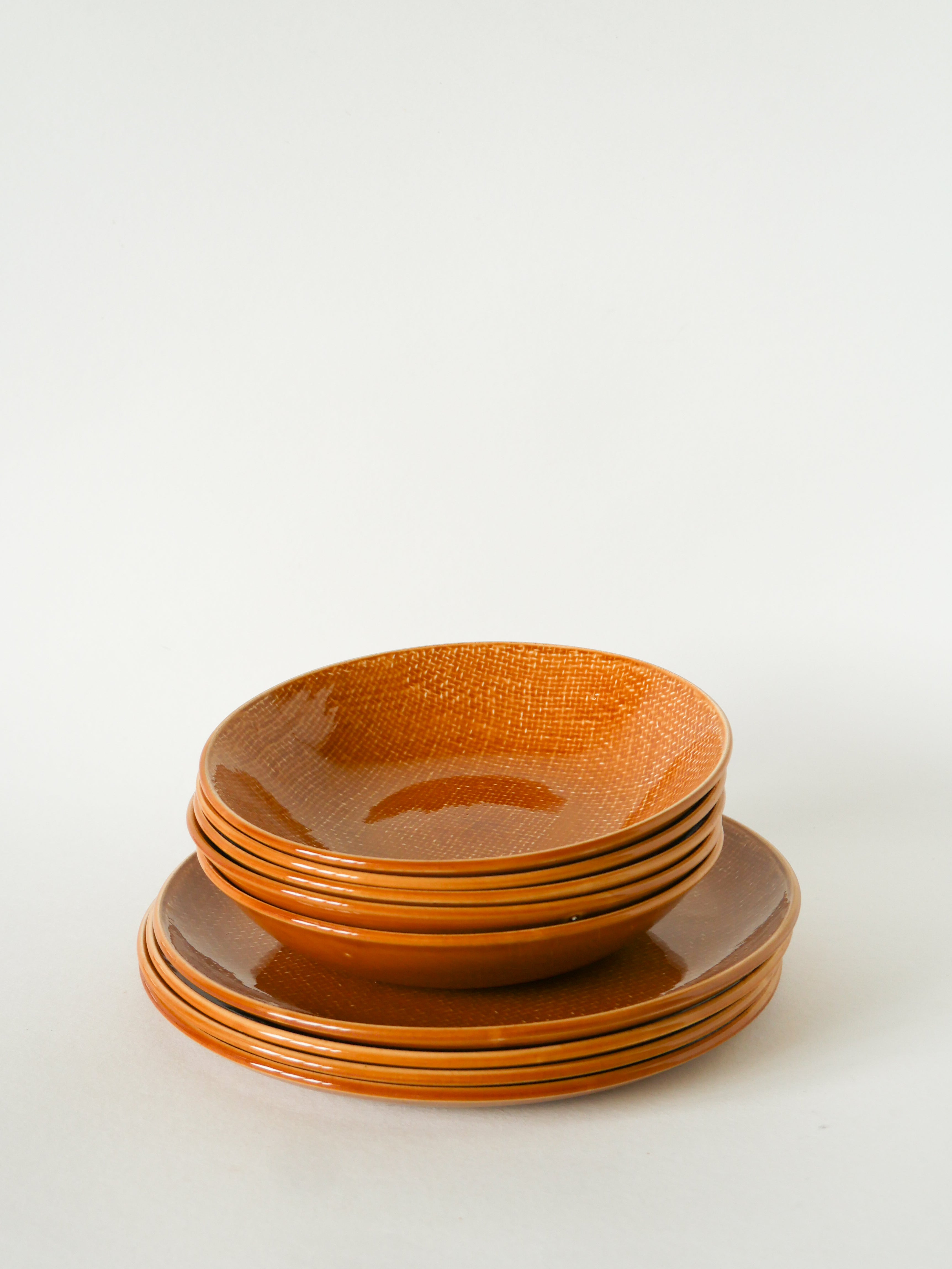 Lot De 4 Assiettes Plates, Effet Tissé, Jaune Moutarde, Salins, 1950