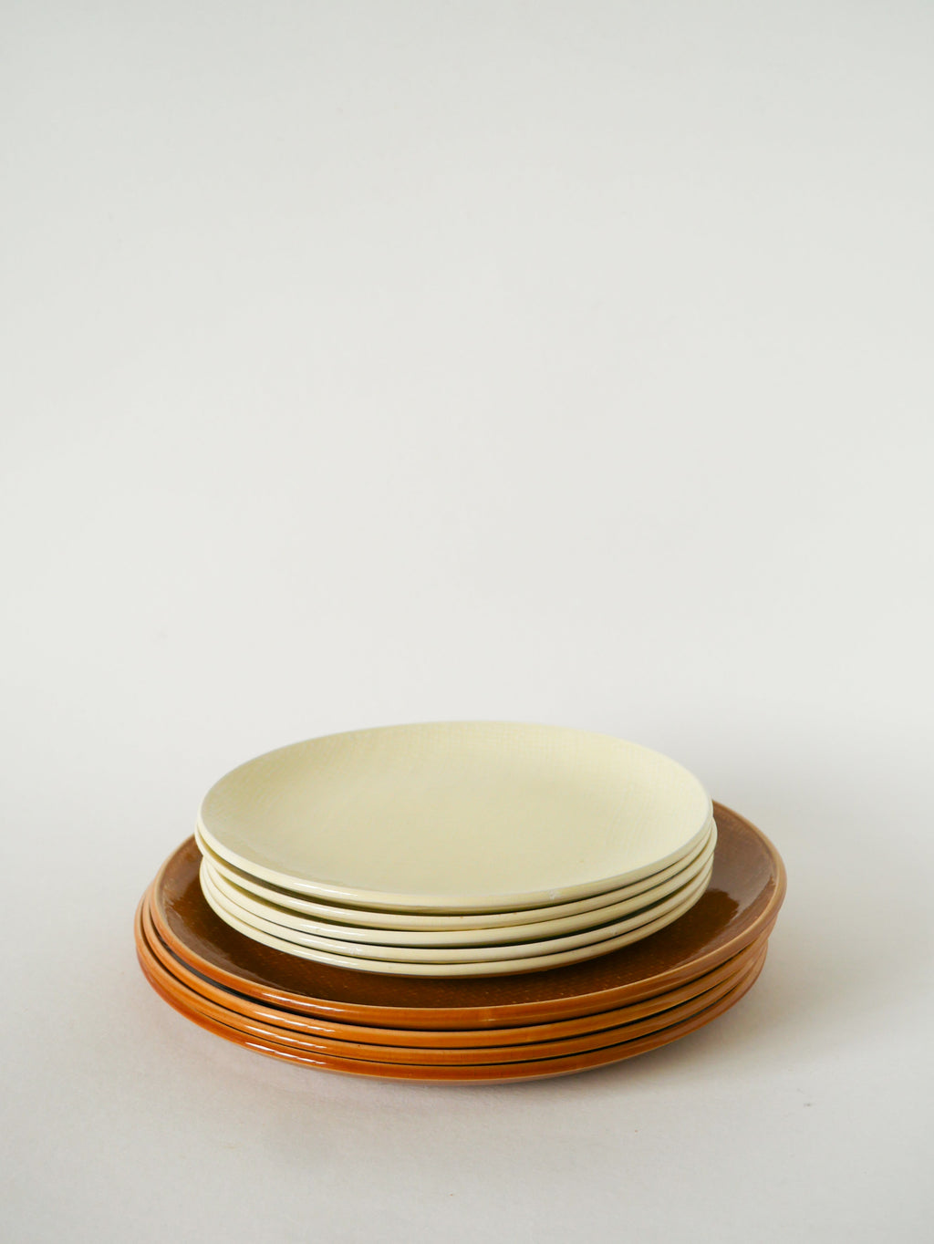 Lot De 4 Assiettes Plates, Effet Tissé, Jaune Moutarde, Salins, 1950