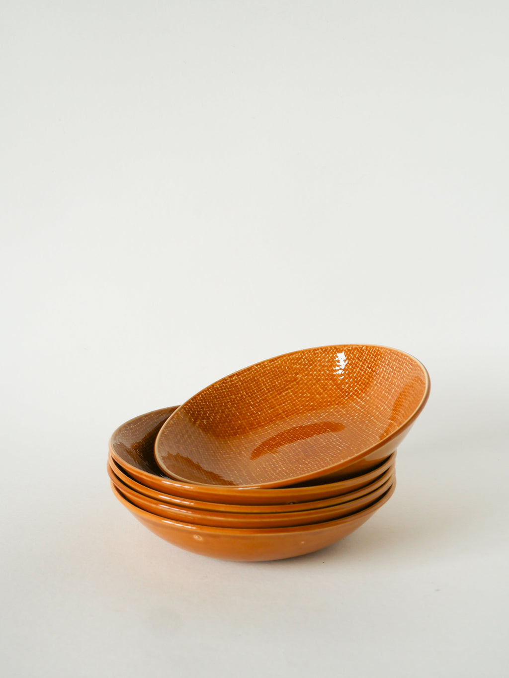 Lot De 5 Assiettes Creuses, Effet Tissé, Jaune Moutarde, Salins, 1950