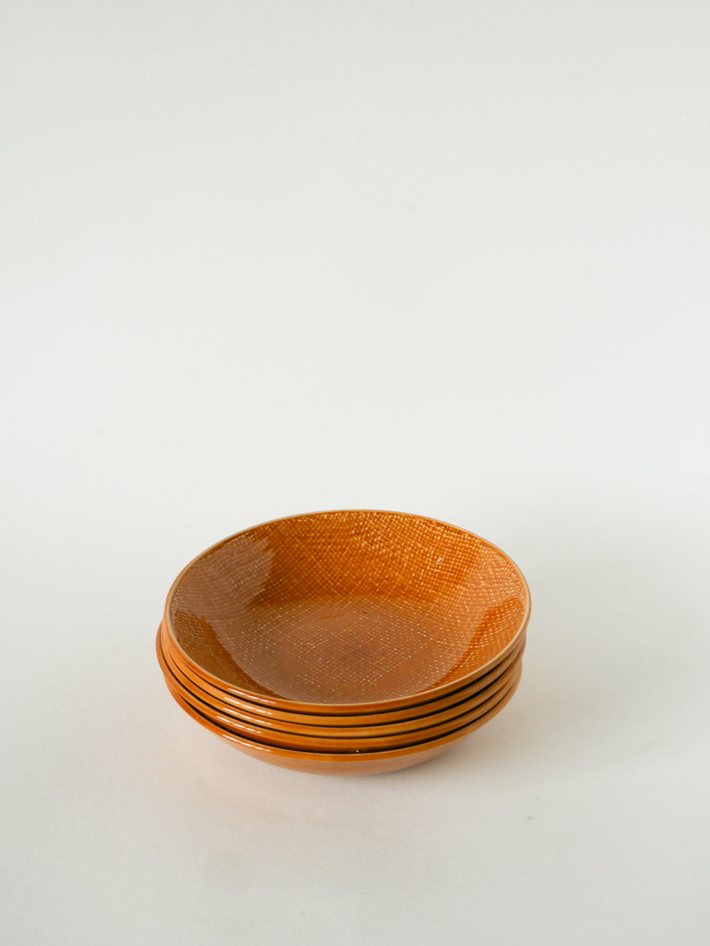Lot De 5 Assiettes Creuses, Effet Tissé, Jaune Moutarde, Salins, 1950