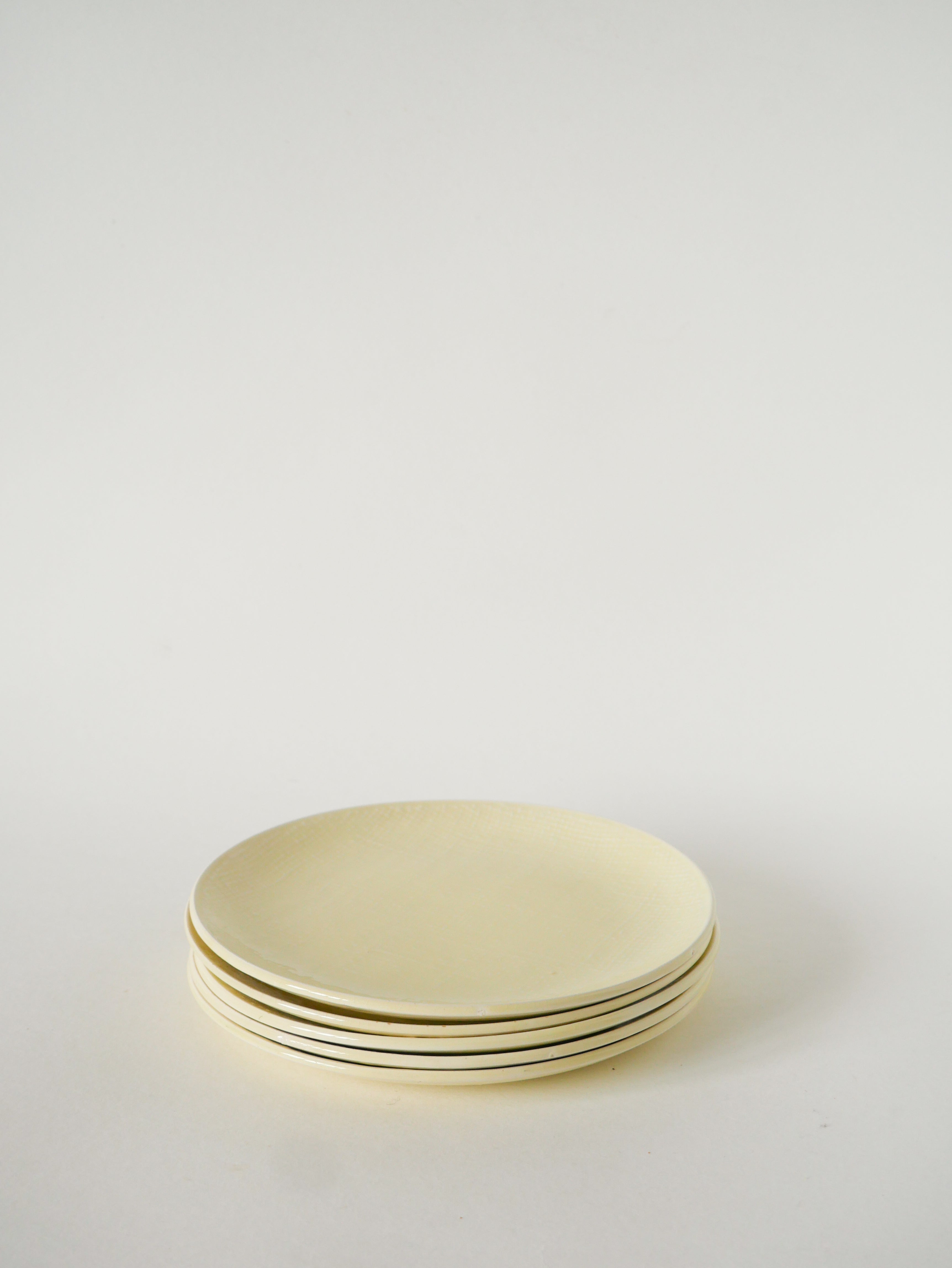 Lot De 5 Assiettes À Dessert, Effet Tissé, Jaune Beurre, Salins, 1950