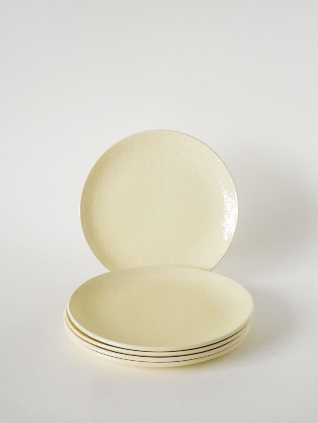 Lot De 5 Assiettes À Dessert, Effet Tissé, Jaune Beurre, Salins, 1950