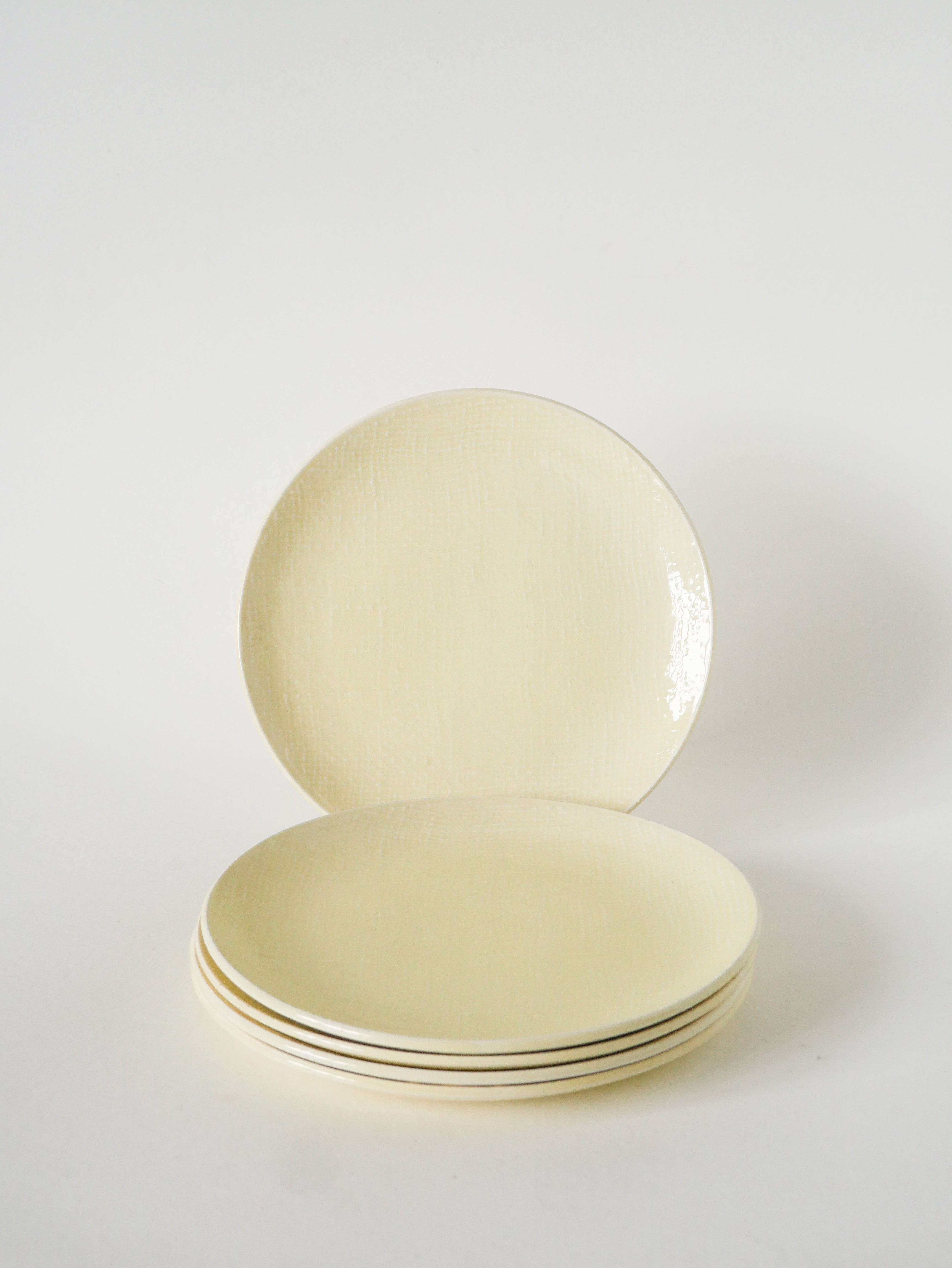 Lot De 5 Assiettes À Dessert, Effet Tissé, Jaune Beurre, Salins, 1950