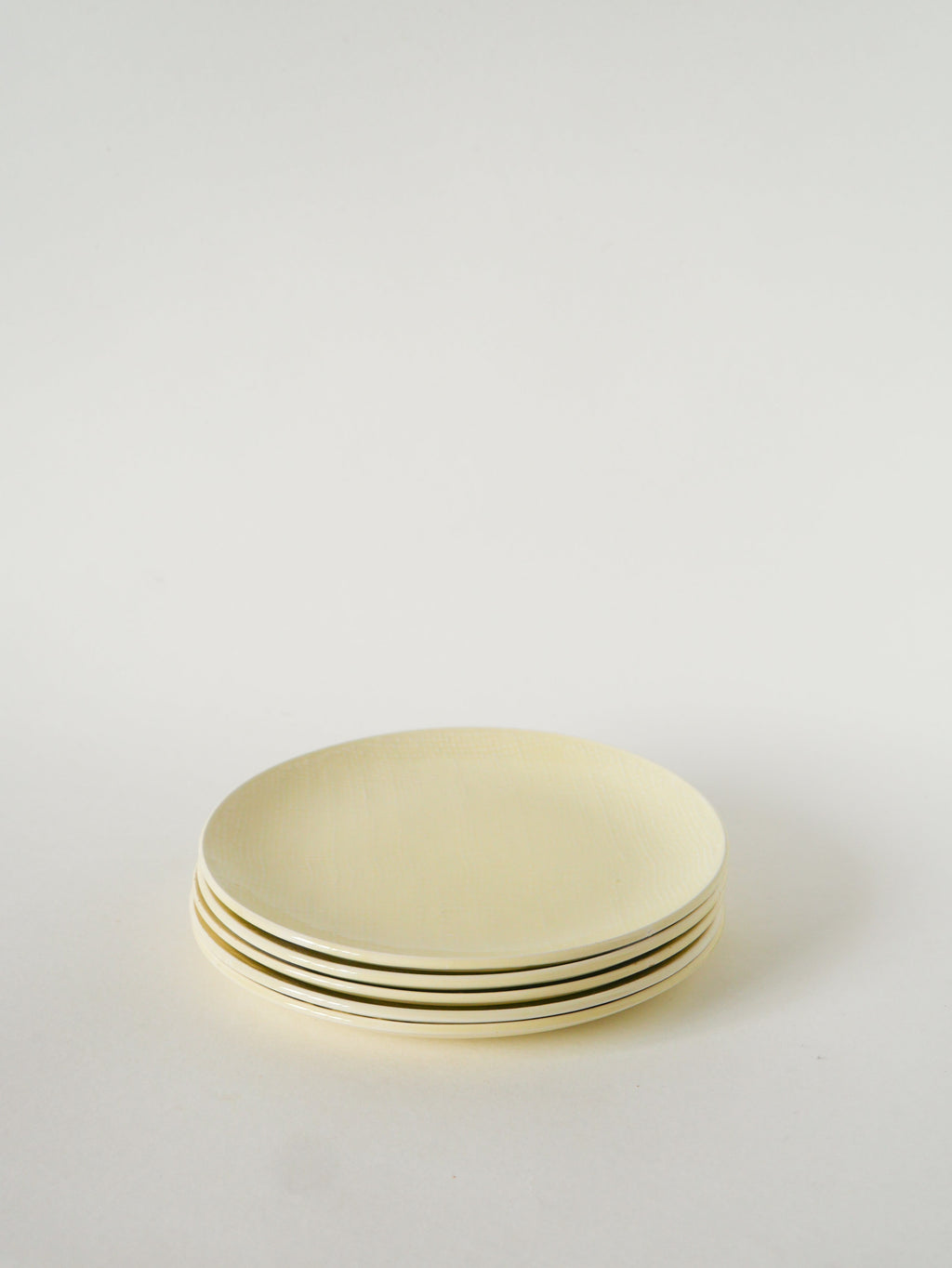 Lot De 5 Assiettes À Dessert, Effet Tissé, Jaune Beurre, Salins, 1950