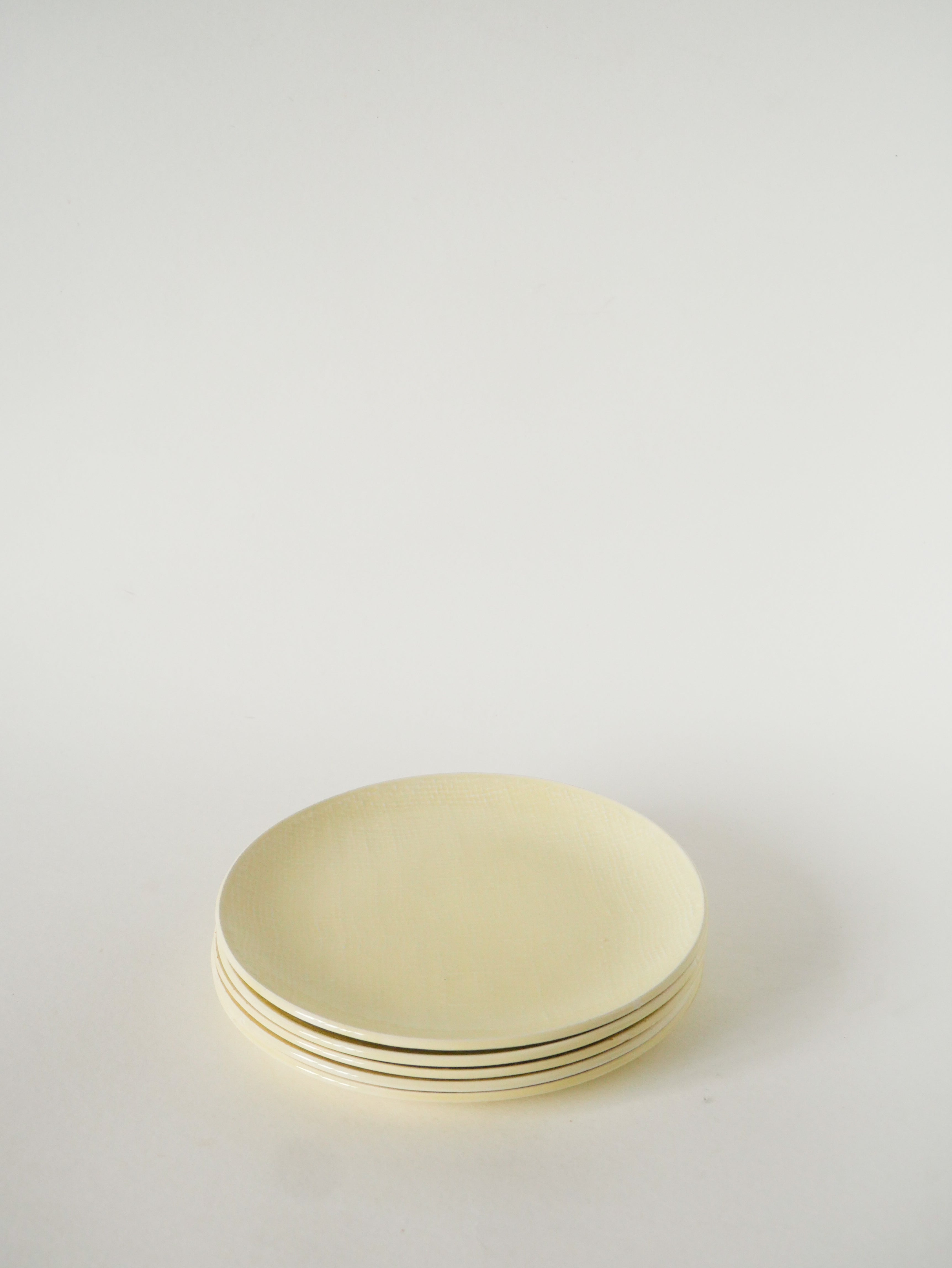 Lot De 5 Assiettes À Dessert, Effet Tissé, Jaune Beurre, Salins, 1950