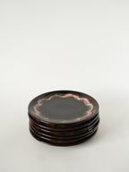 Lot De 6 Assiettes À Dessert En Céramique, Marron Et Rose, Vallauris, 1970