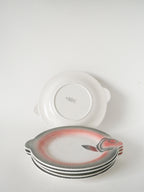 Lot De 6 Assiettes Plates En Barbotine, Forme Poisson, Rose Et Gris, 1960