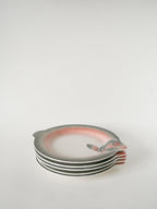 Lot De 6 Assiettes Plates En Barbotine, Forme Poisson, Rose Et Gris, 1960