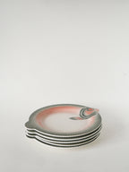 Lot De 6 Assiettes Plates En Barbotine, Forme Poisson, Rose Et Gris, 1960