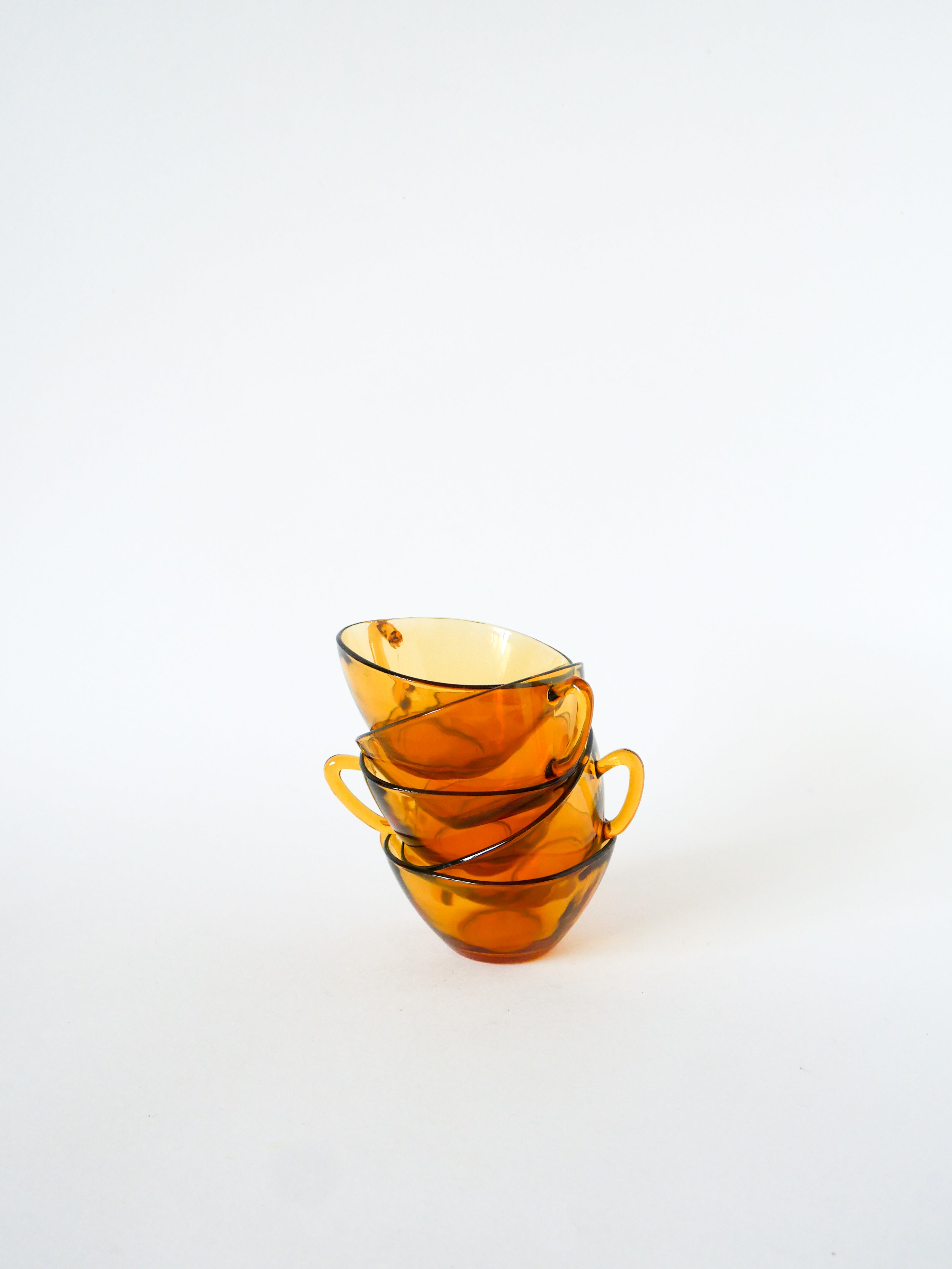 Lot De 5 Tasses À Café En Verre Ambré, Design, 1970