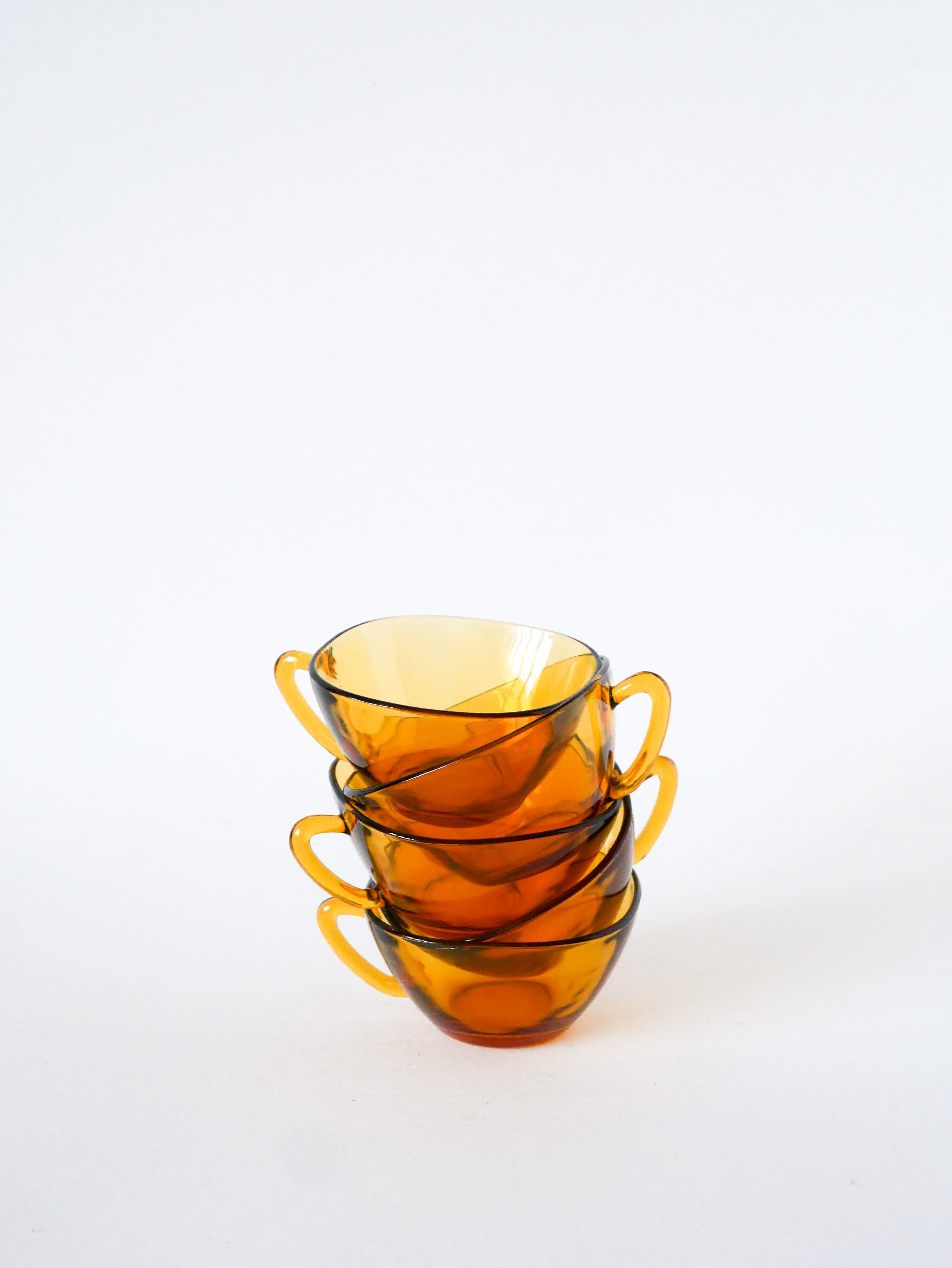 Lot De 5 Tasses À Café En Verre Ambré, Design, 1970