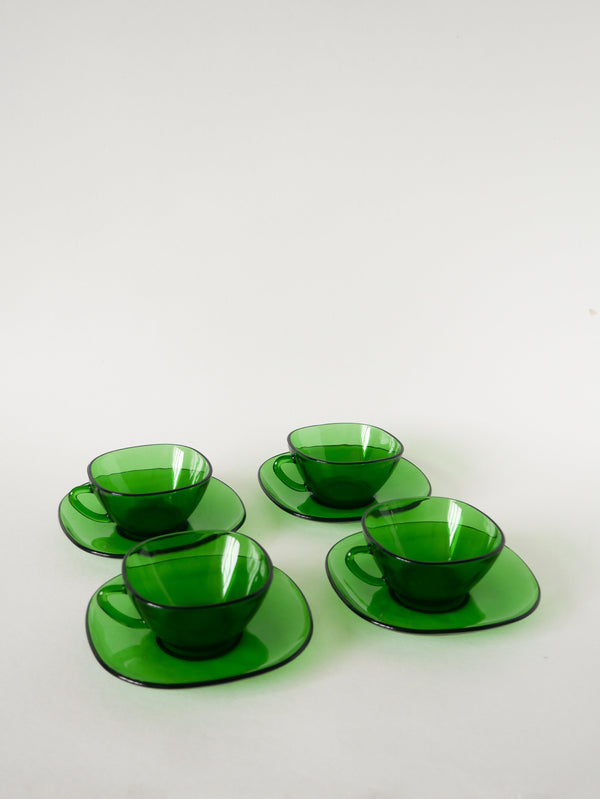 Ensemble De 4 Tasses À Café En Verre, Vert, 1970