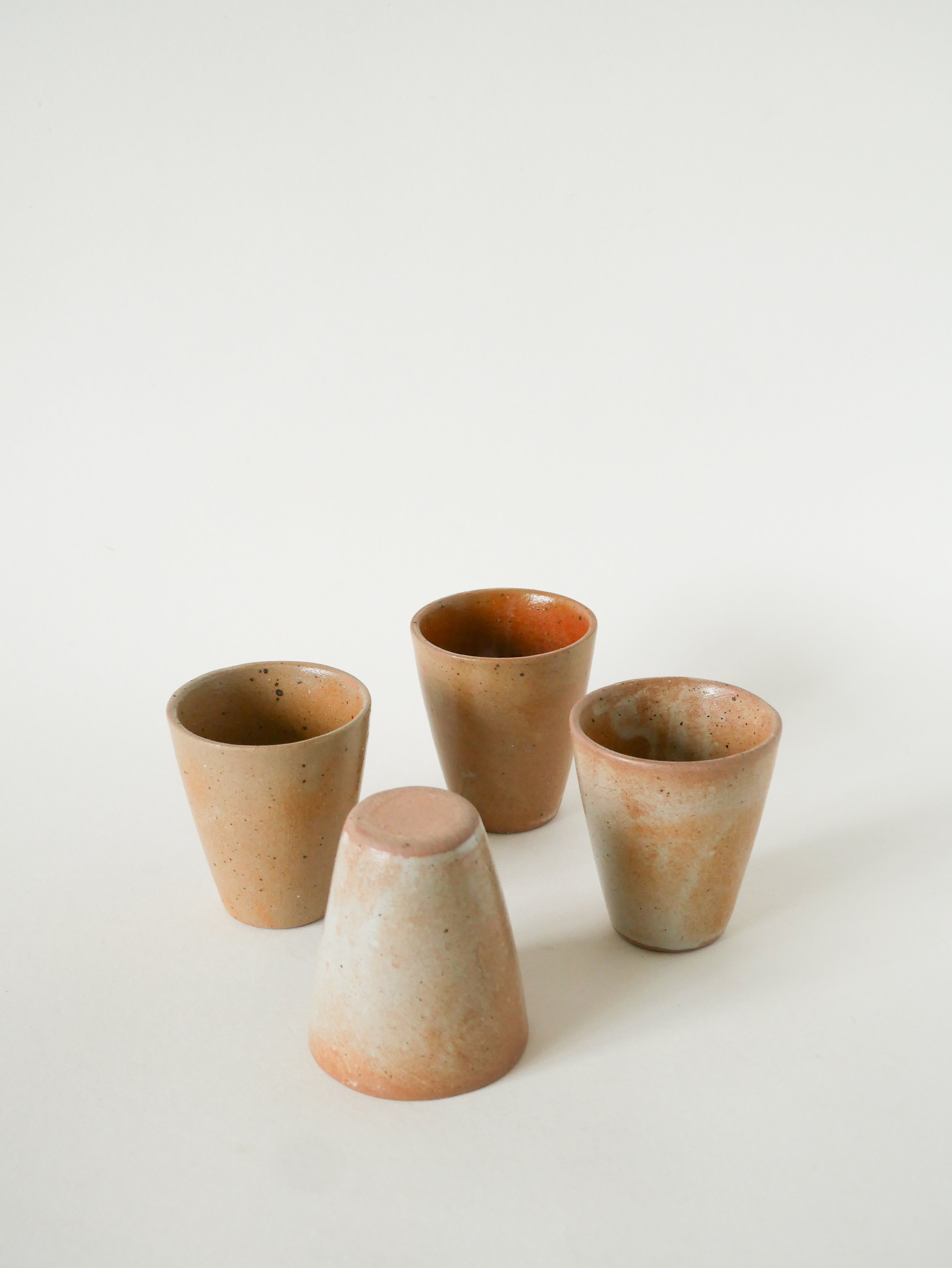 Lot De 4 Tasses En Grès Vernissé, 1970