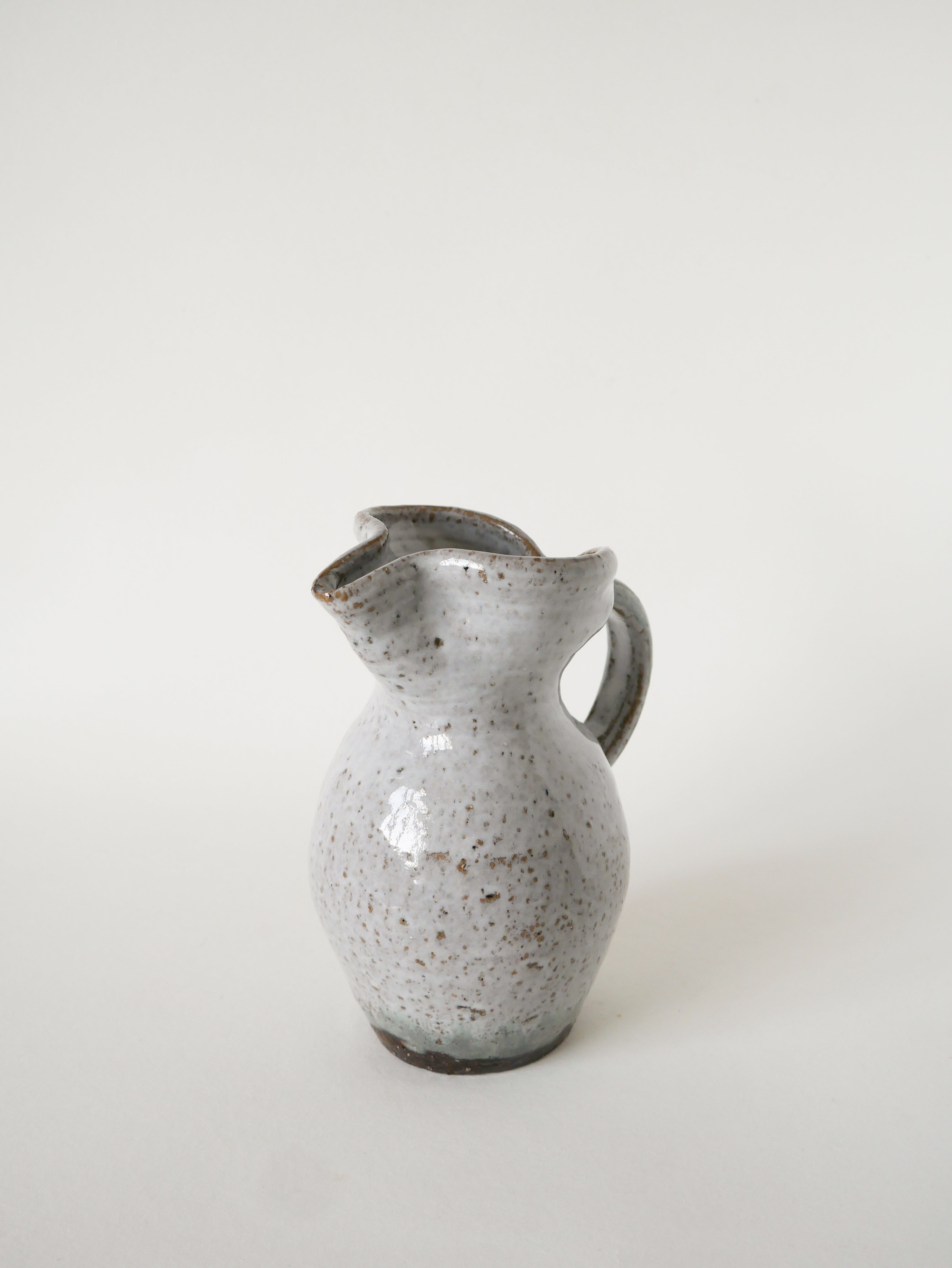 Grand Pichet En Grès Vernissé, Gris Clair, 1970