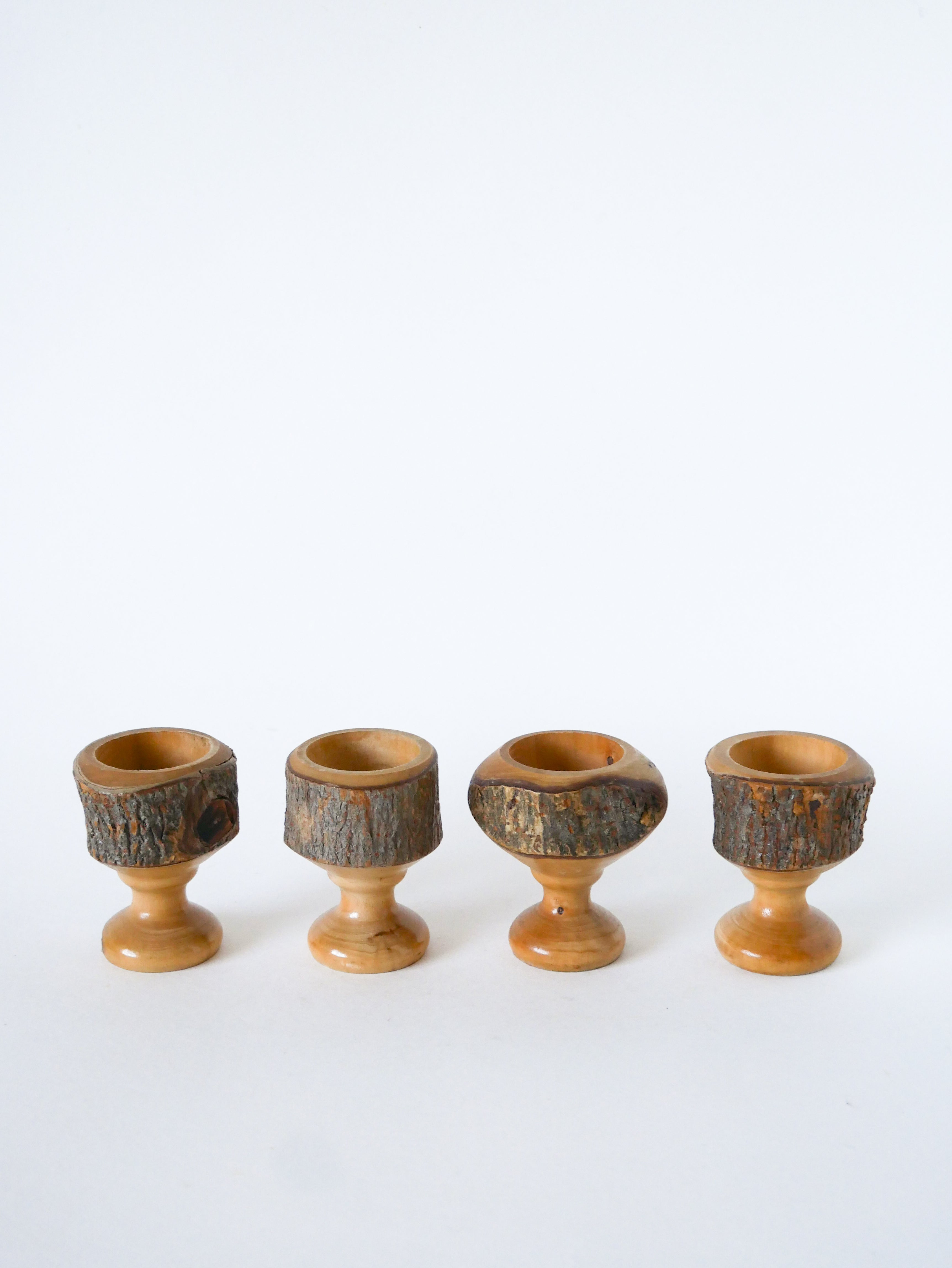 Ensemble De 4 Coquetiers En Bois, Brutaliste, 1970