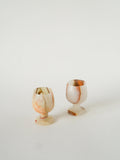 Paire De Coquetiers En Albâtre, Beige Et Marron, 1970 - 8 X 4.5 Cm