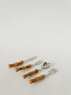 Ensemble De Couverts À Dessert En Bois Et Inox, Effet Bambou, 1960
