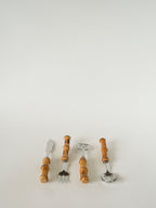 Ensemble De Couverts À Dessert En Bois Et Inox, Effet Bambou, 1960
