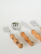 Ensemble De Couverts À Dessert En Bois Et Inox, Effet Bambou, 1960