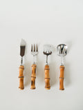 Ensemble De Couverts À Dessert En Bois Et Inox, Effet Bambou, 1960