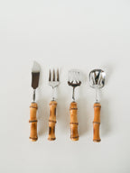 Ensemble De Couverts À Dessert En Bois Et Inox, Effet Bambou, 1960